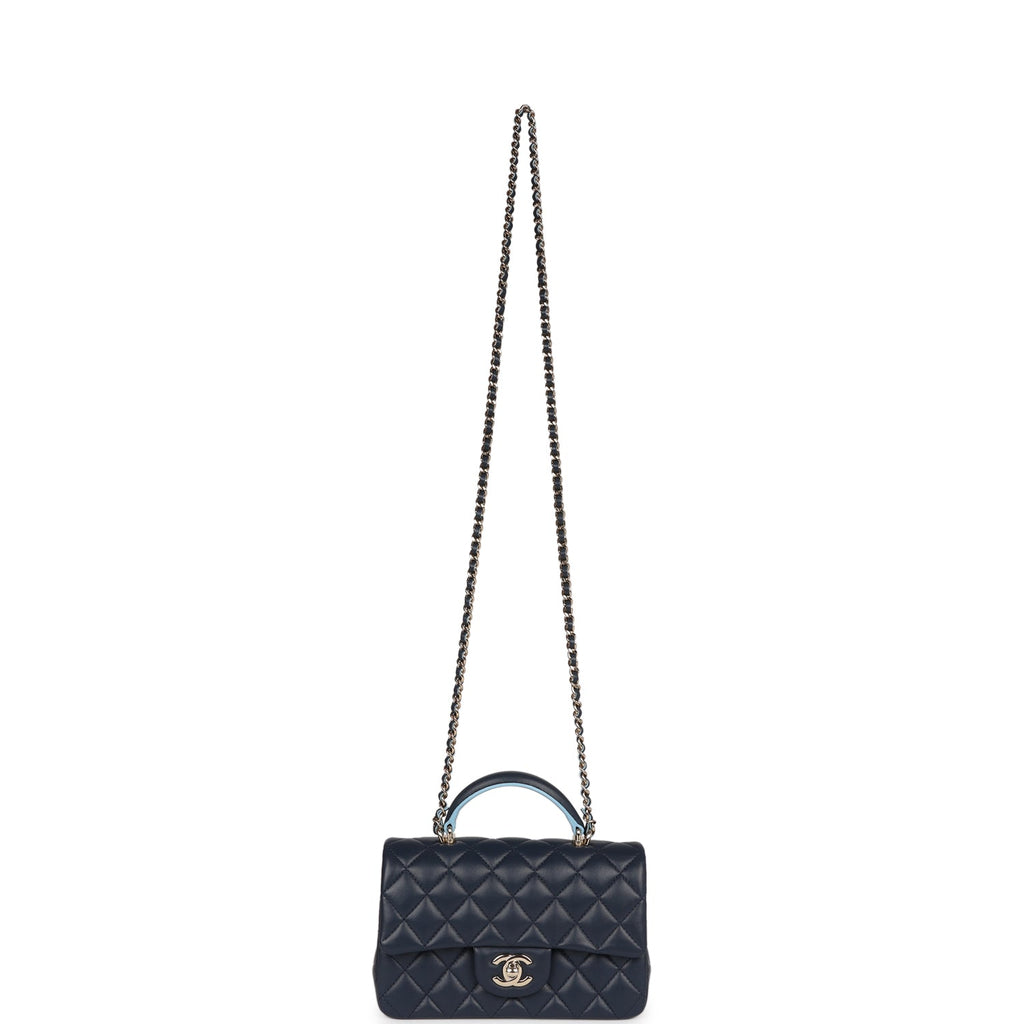 Chanel Top Handle Mini Rectangular Flap Bag Light Blue Lambskin