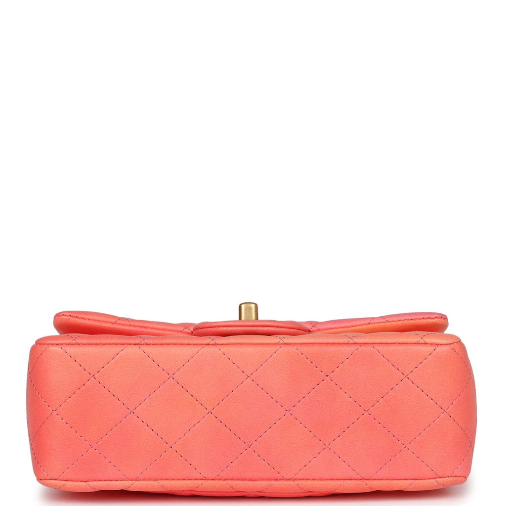 Chanel Mini Rectangular Top Handle Coral Ombre Lambskin Aged Gold