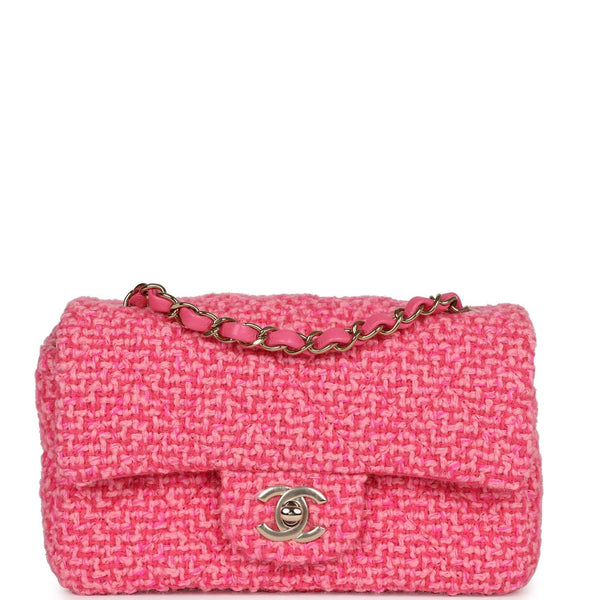 Chanel Classic Mini Rectangular Pink, White, Blue, Gold Tweed with light gold  hardware