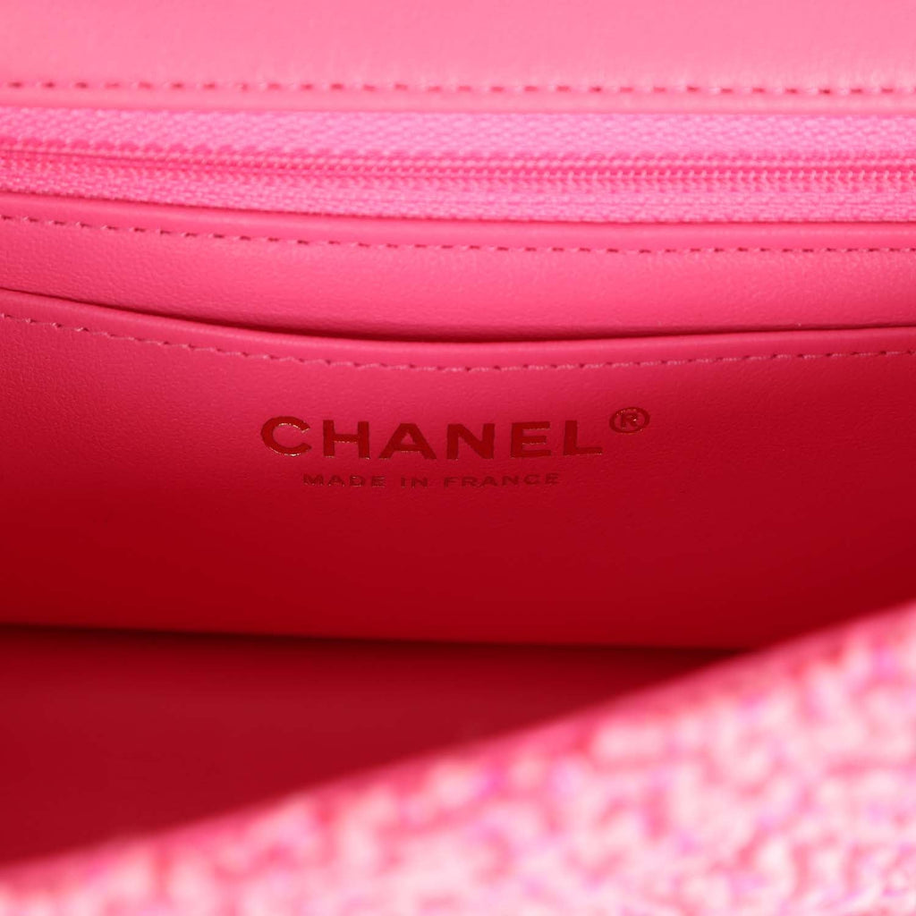 Chanel Mini Classic Rectangular Flap Bag Pink Tweed Gold Hardware