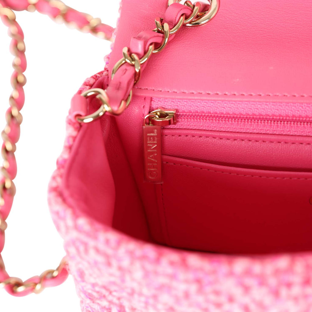 Chanel Pink Tweed Pearl Handle Flap Bag Chanel