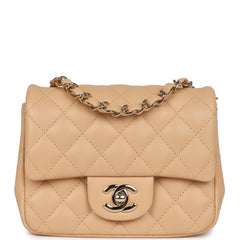Chanel Mini Classic Square Flap Beige Lambskin Gold Hardware