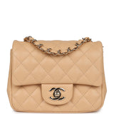 Chanel Mini Classic Square Flap Beige Lambskin Gold Hardware