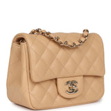 Chanel Mini Classic Square Flap Beige Lambskin Gold Hardware