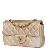 Chanel Mini Classic Rectangular Flap Iridescent Gold and Beige Ombre Chevre Aged Gold Hardware