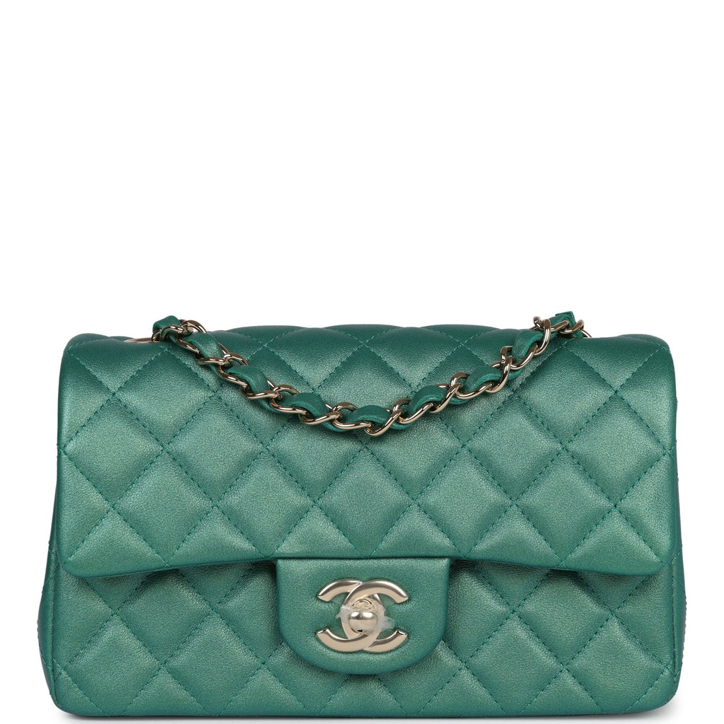 Chanel Mint Green Quilted Lambskin Square Mini Pearl Crush Bag For