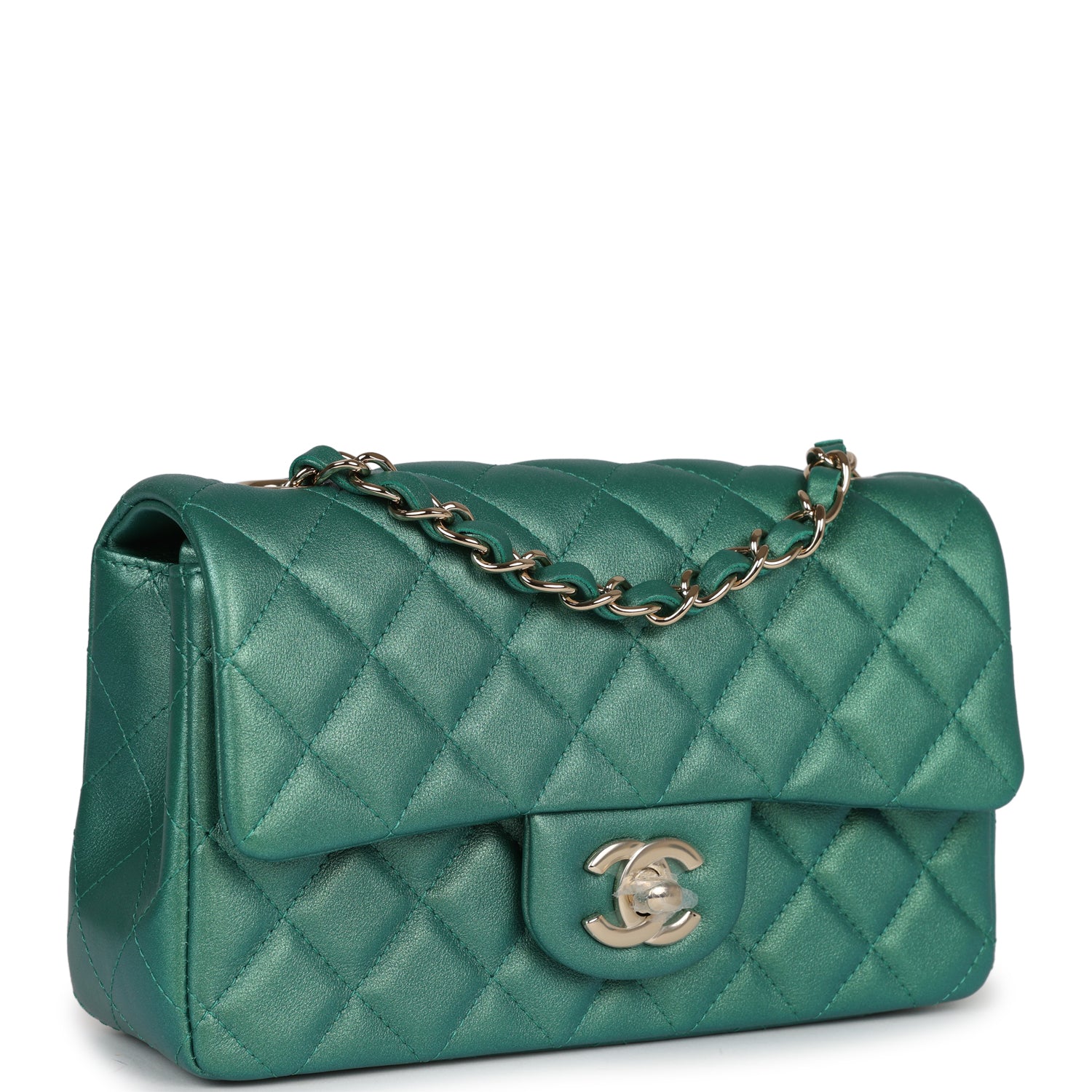 Chanel Mini Classic Rectangular Flap Iridescent Green Lambskin Light G ...