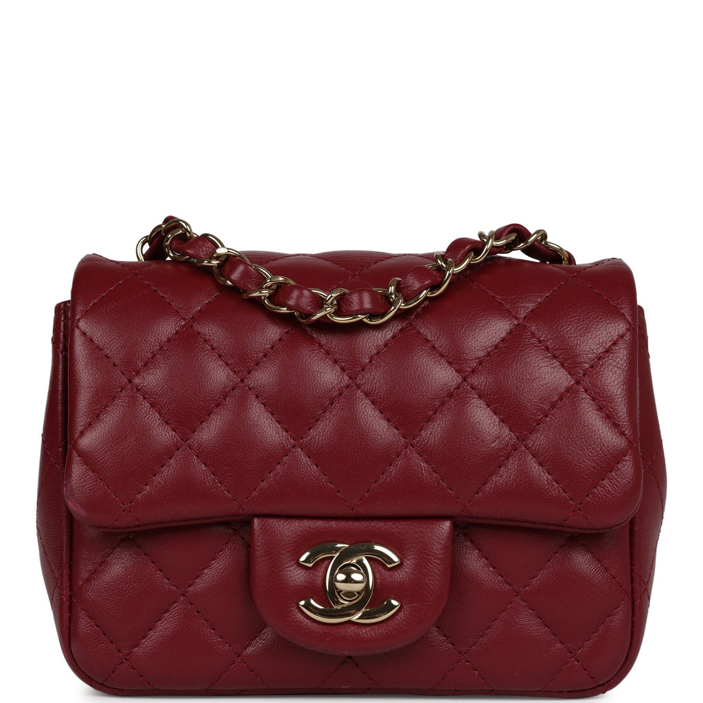 Pre-owned Chanel Mini Classic Square Flap Burgundy Lambskin Gold Hardware