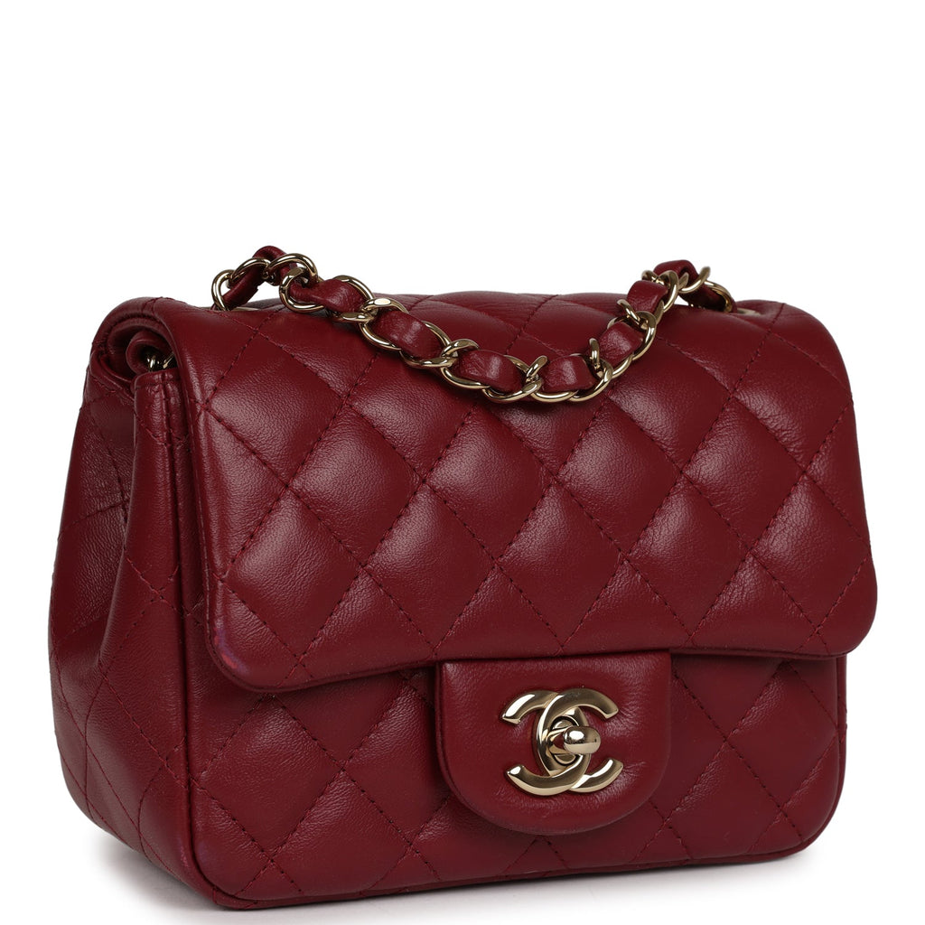 Pre-owned Chanel Mini Classic Square Flap Burgundy Lambskin Gold