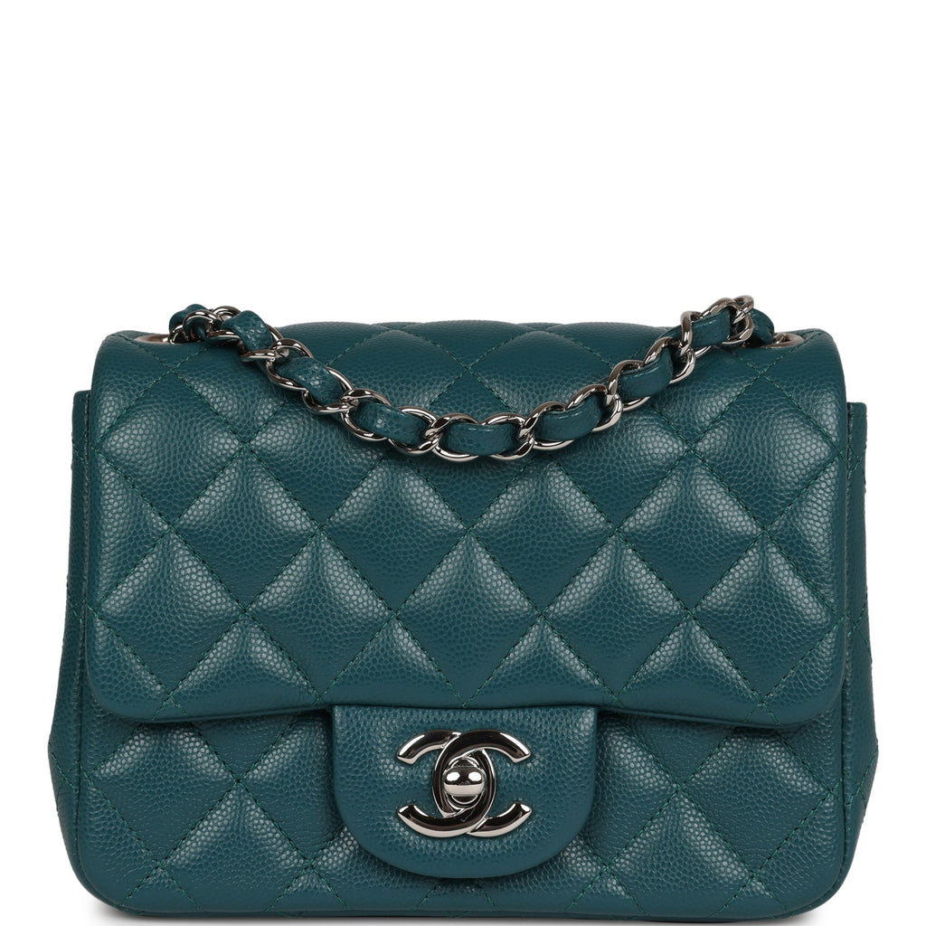Chanel Mini Square Flap Bag Dark Green Caviar Silver Hardware – Madison  Avenue Couture