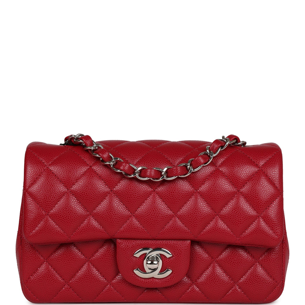 Red Quilted Caviar Mini Rectangular Classic Flap Silver Hardware, 2017