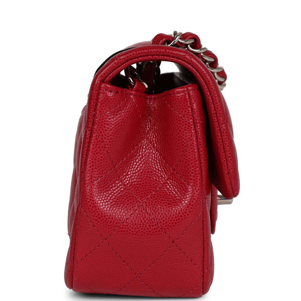 Chanel Mini Rectangular Flap Bag Red Caviar Silver Hardware