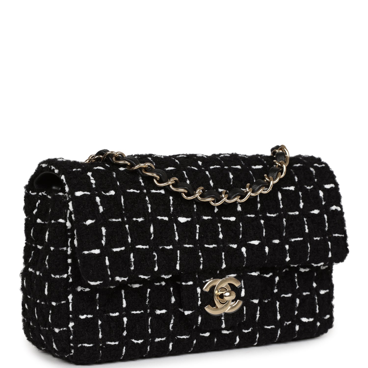 Chanel Mini Classic Rectangular Flap Black and White Tweed Gold Hardwa