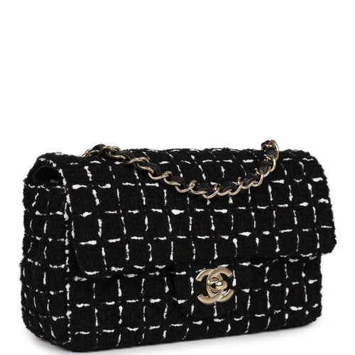 Chanel Mini Classic Rectangular Flap Black and White Tweed Gold Hardware