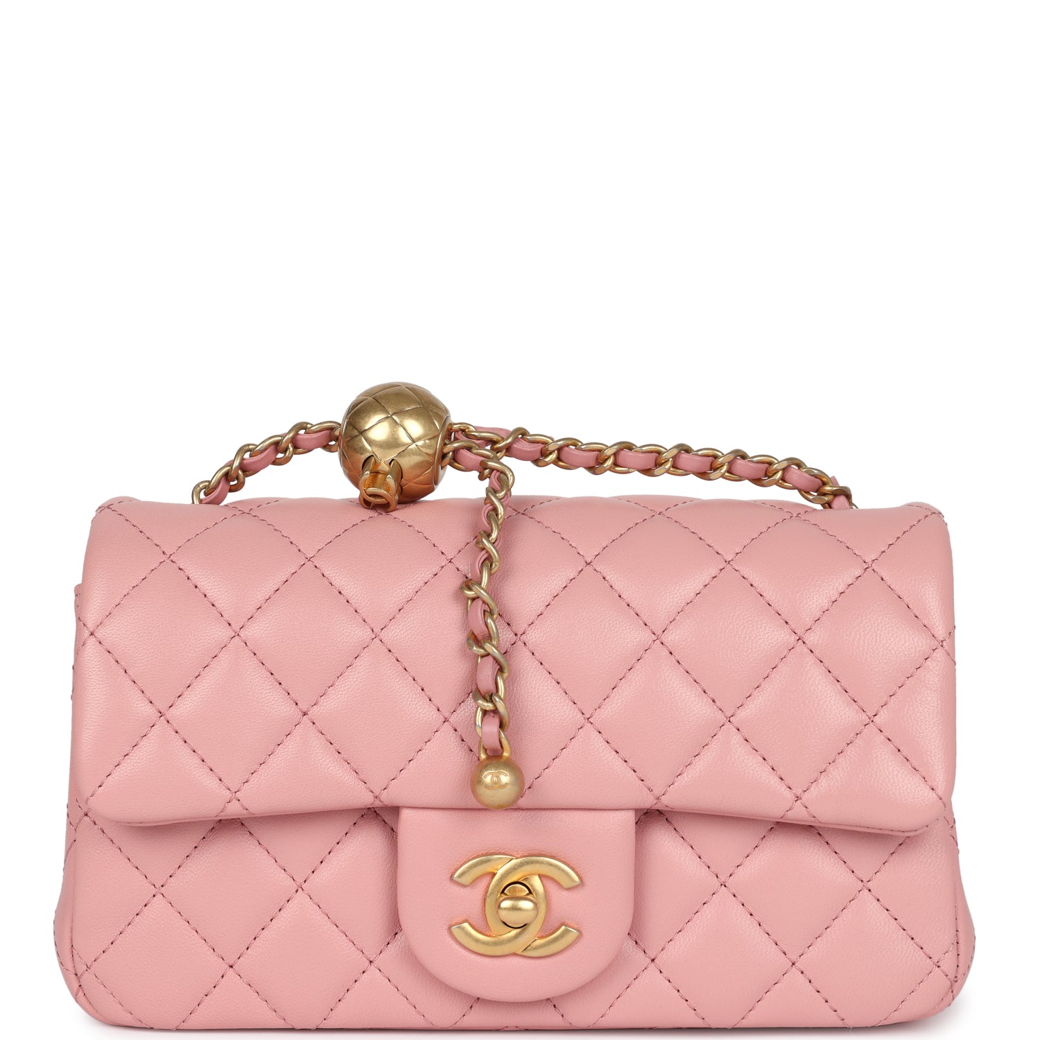 Chanel Mini Pearl Crush Rectangular Flap Dark Pink Lambskin Brushed Go