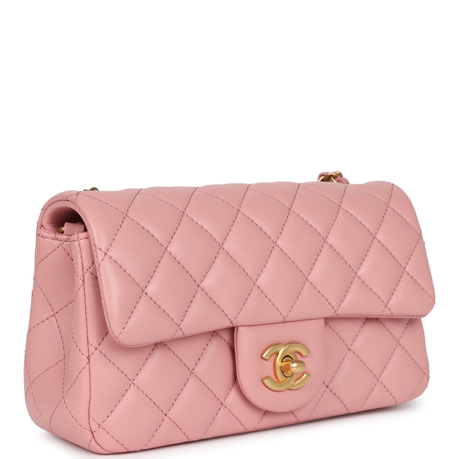 Chanel Mini Pearl Crush Rectangular Flap Dark Pink Lambskin Brushed Go