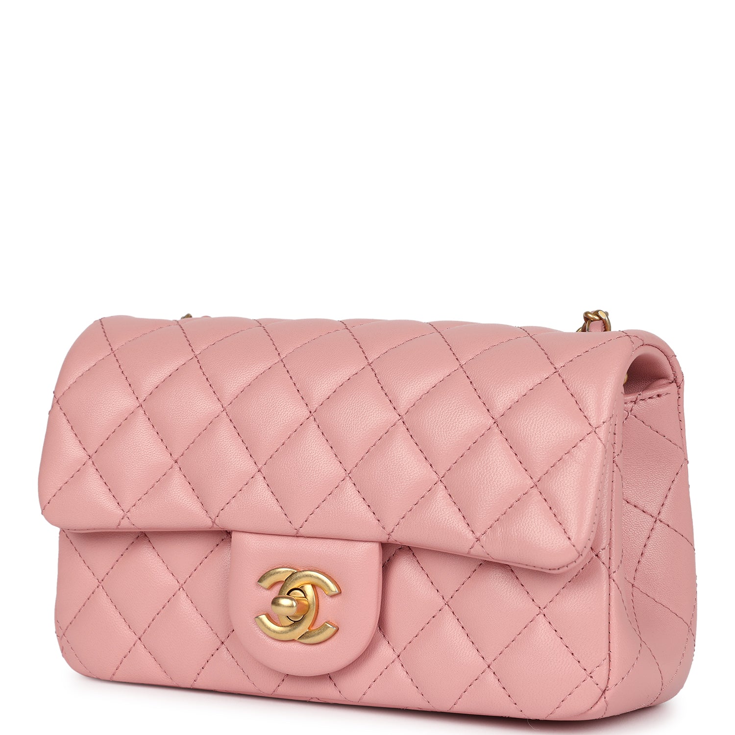 Chanel Mini Pearl Crush Rectangular Flap Dark Pink Lambskin Brushed Go
