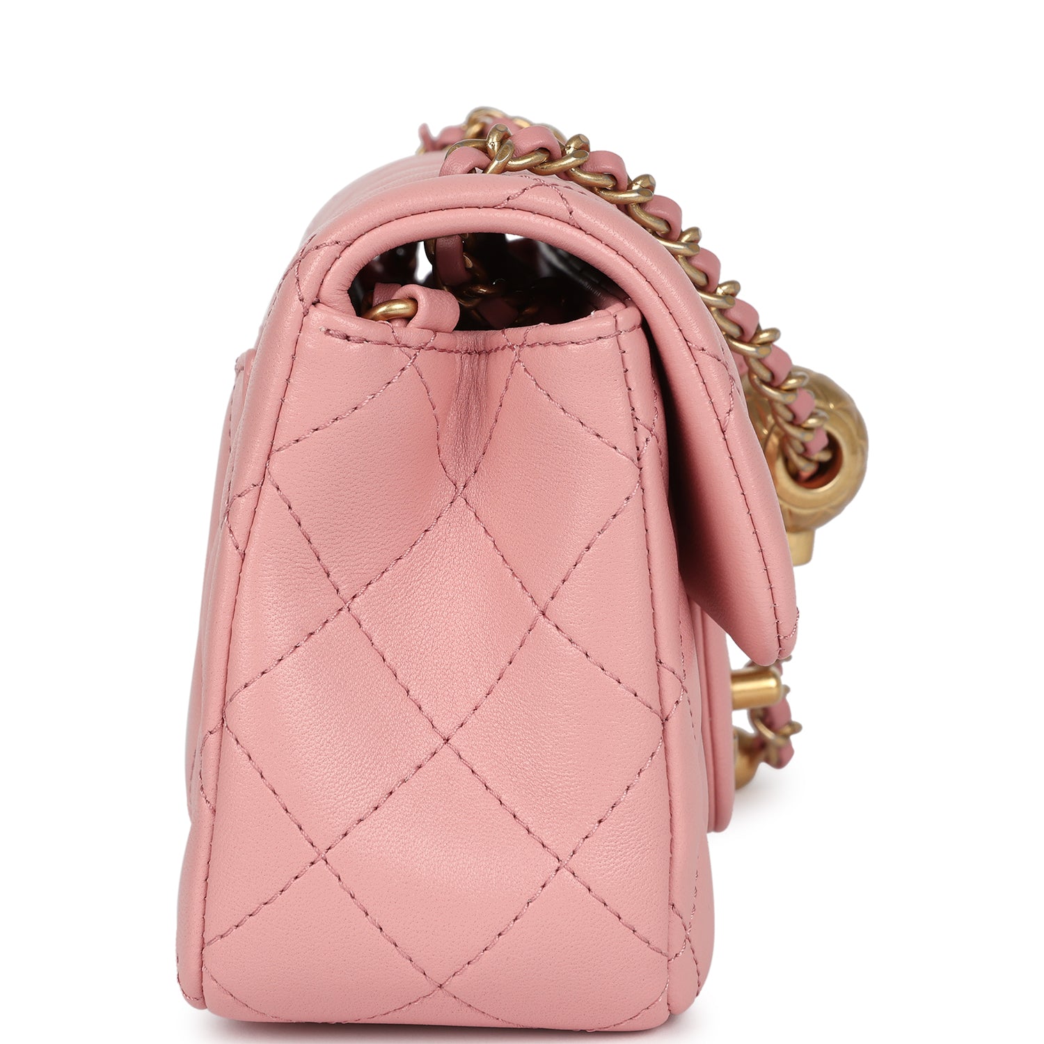 Chanel Mini Pearl Crush Rectangular Flap Dark Pink Lambskin Brushed Go