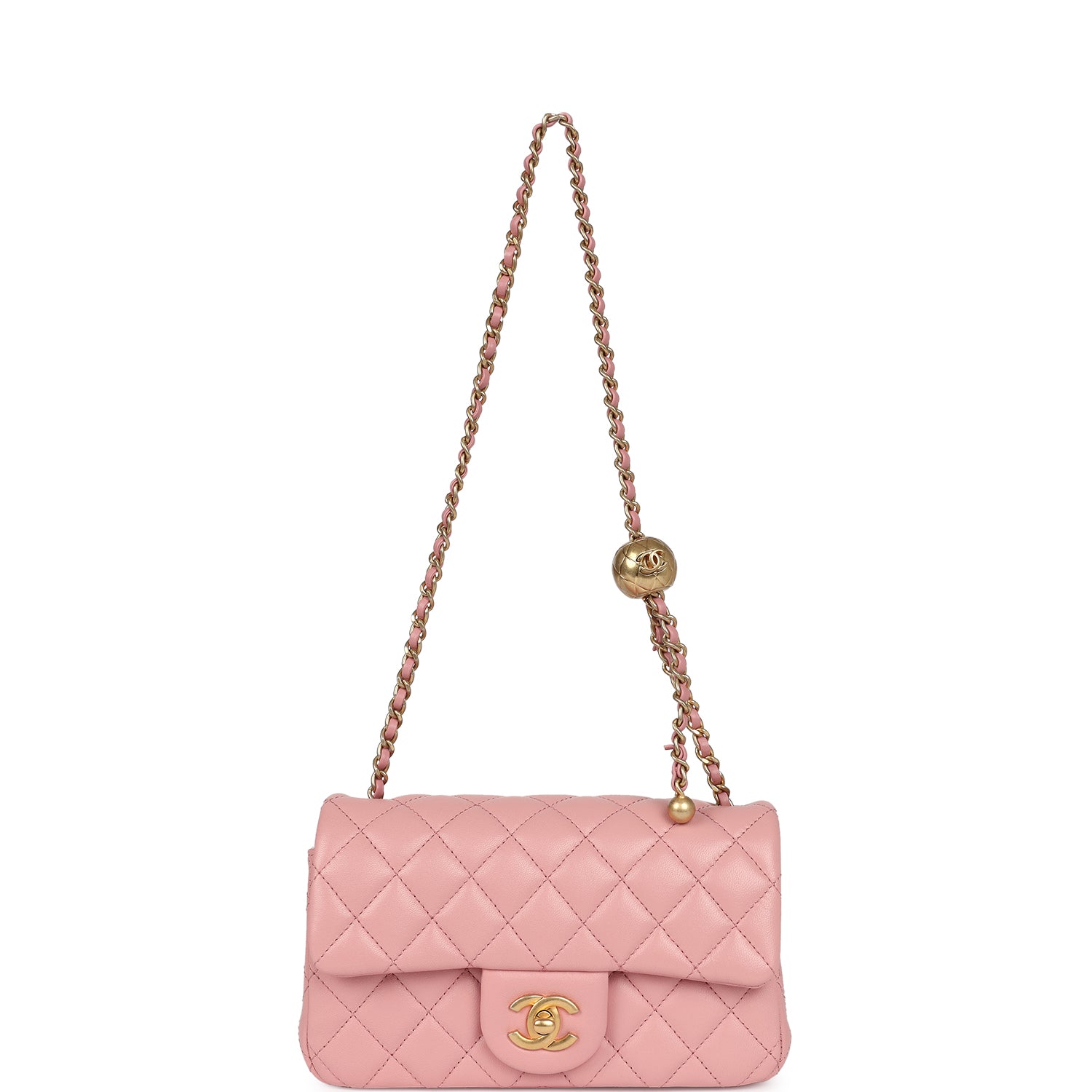 Chanel Mini Pearl Crush Rectangular Flap Dark Pink Lambskin Brushed Go