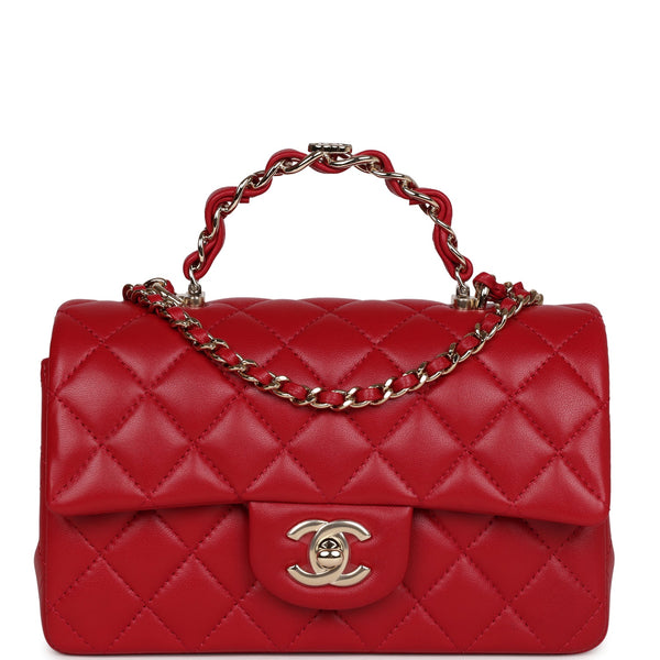 Chanel Beige & Red Lambskin Leather Quilted Mini Flap Bag . , Lot  #75011