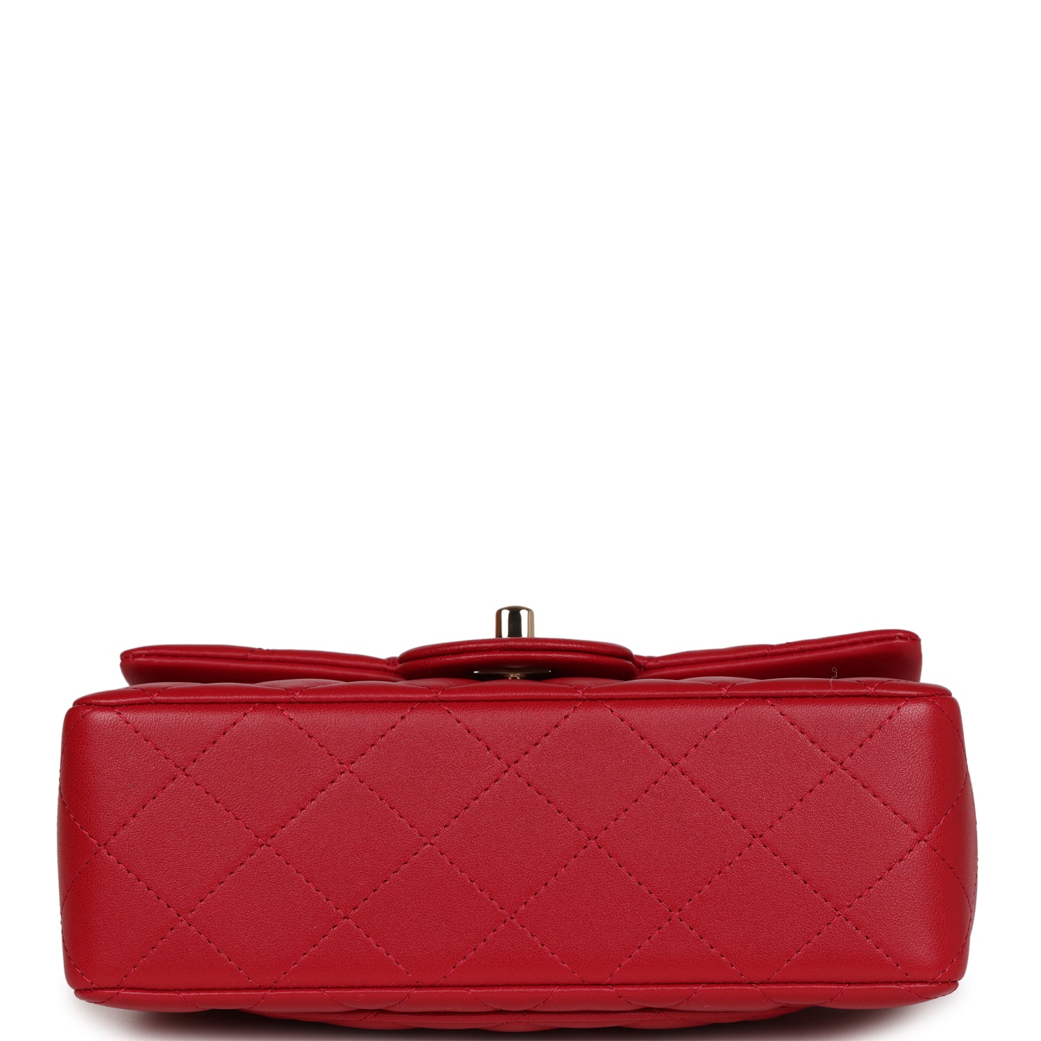 Chanel Mini Rectangular Flap with Top Handle Red Lambskin Light Gold H