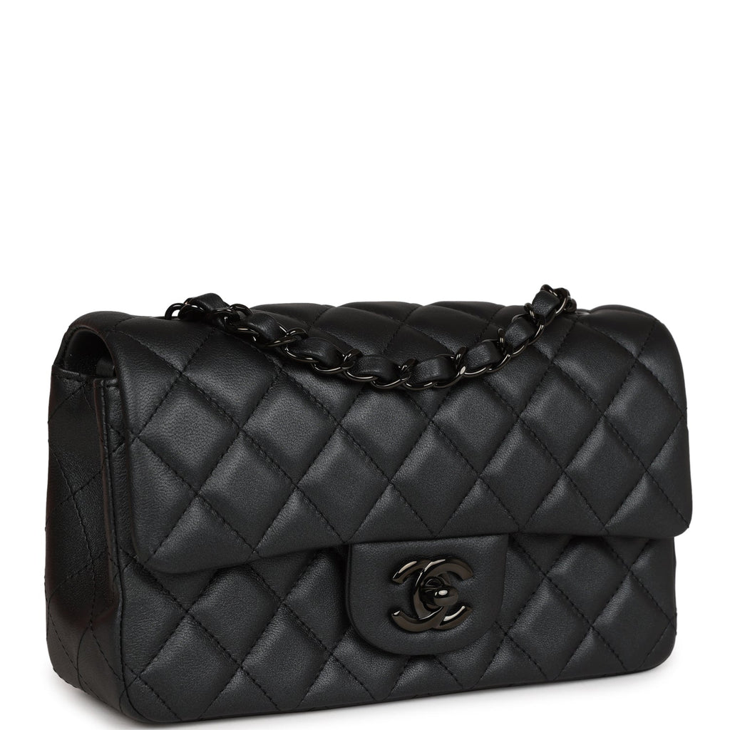 Chanel Mini Rectangular Flap So Black Iridescent Lambskin Black