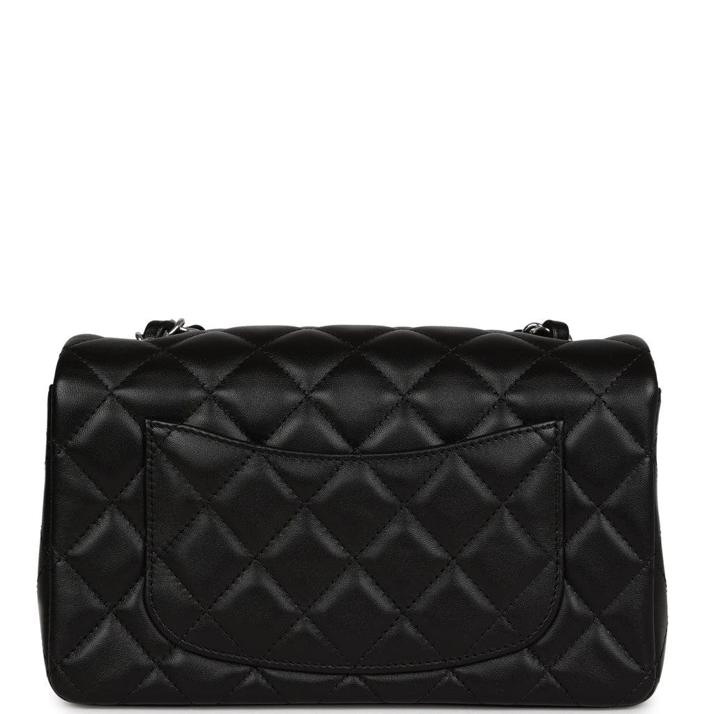 Chanel Mini Rectangular Flap Bag Black Lambskin Silver Hardware
