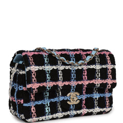 Chanel Mini Rectangular Flap Bag Black Multicolor Tweed Light Gold Hardware