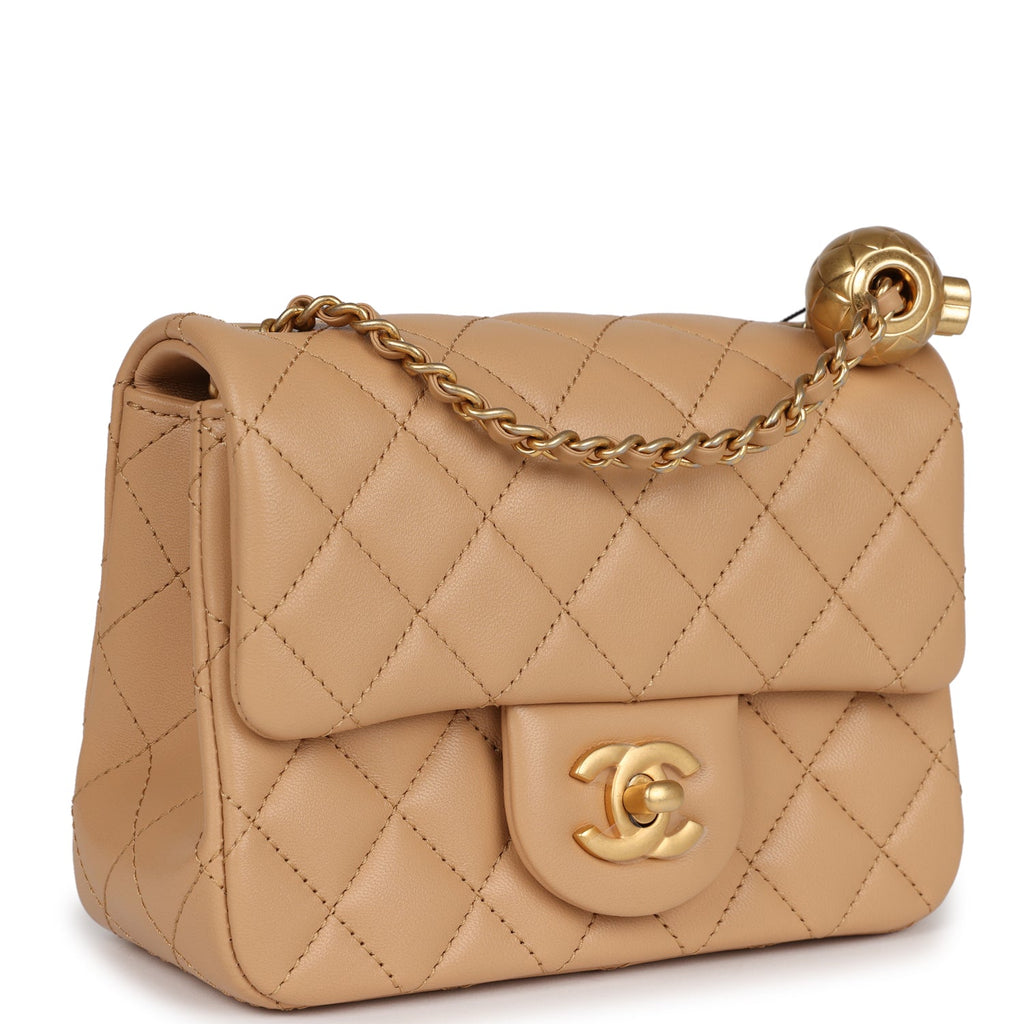 Chanel White Quilted Lambskin Mini Square Pearl Crush Flap Brushed