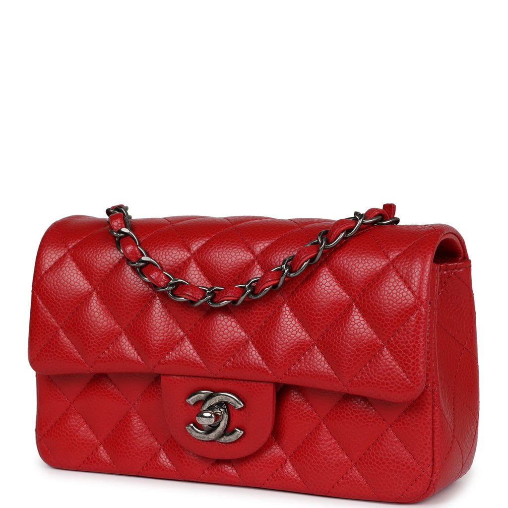 Chanel Mini Top Handle Rectangular Flap Quilted Leather Crossbody Bag Red
