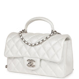 Chanel Mini Rectangular Top Handle Flap Bag White Iridescent Caviar Silver Hardware