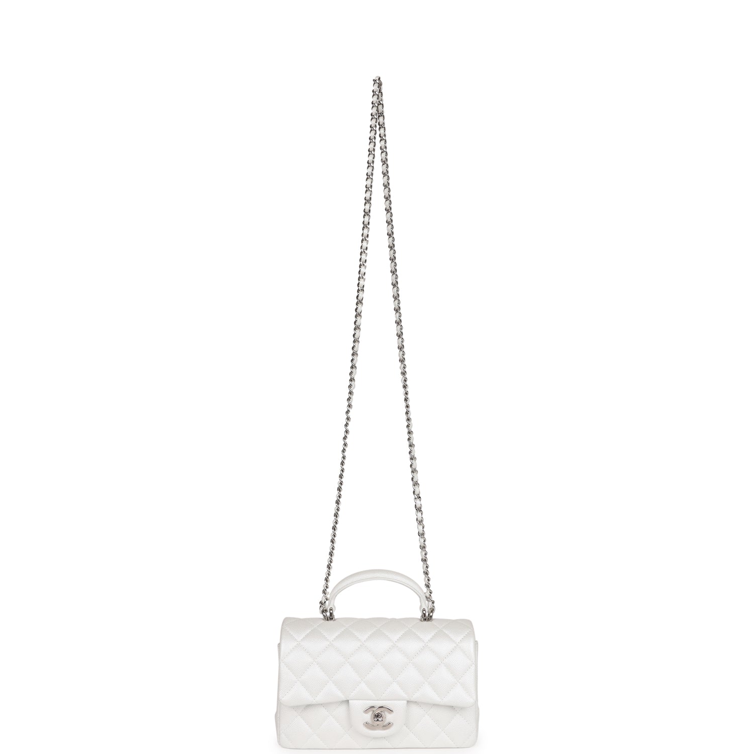 Chanel Mini Rectangular Top Handle Flap Bag White Iridescent Caviar Si ...