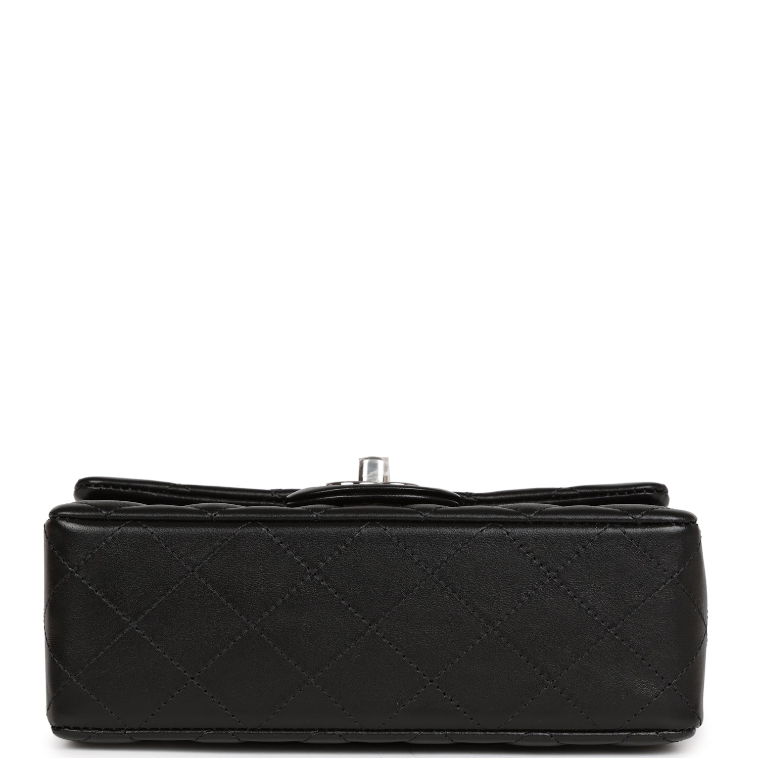 MINI RECTANGLE FLAP BAG TOP HANDLE 20CM BLACK LAMBSKIN SILVER HARDWARE