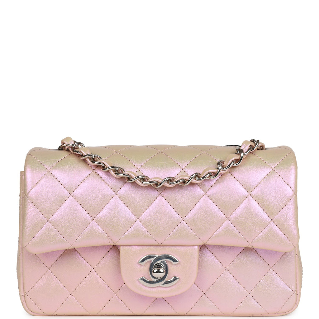 Chanel Pink Iridescent Lambskin Rectangular Mini Flap Silver Hardware –  Madison Avenue Couture