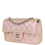 Chanel Mini Rectangular Flap Bag Pink Iridescent Calfskin Silver Hardware