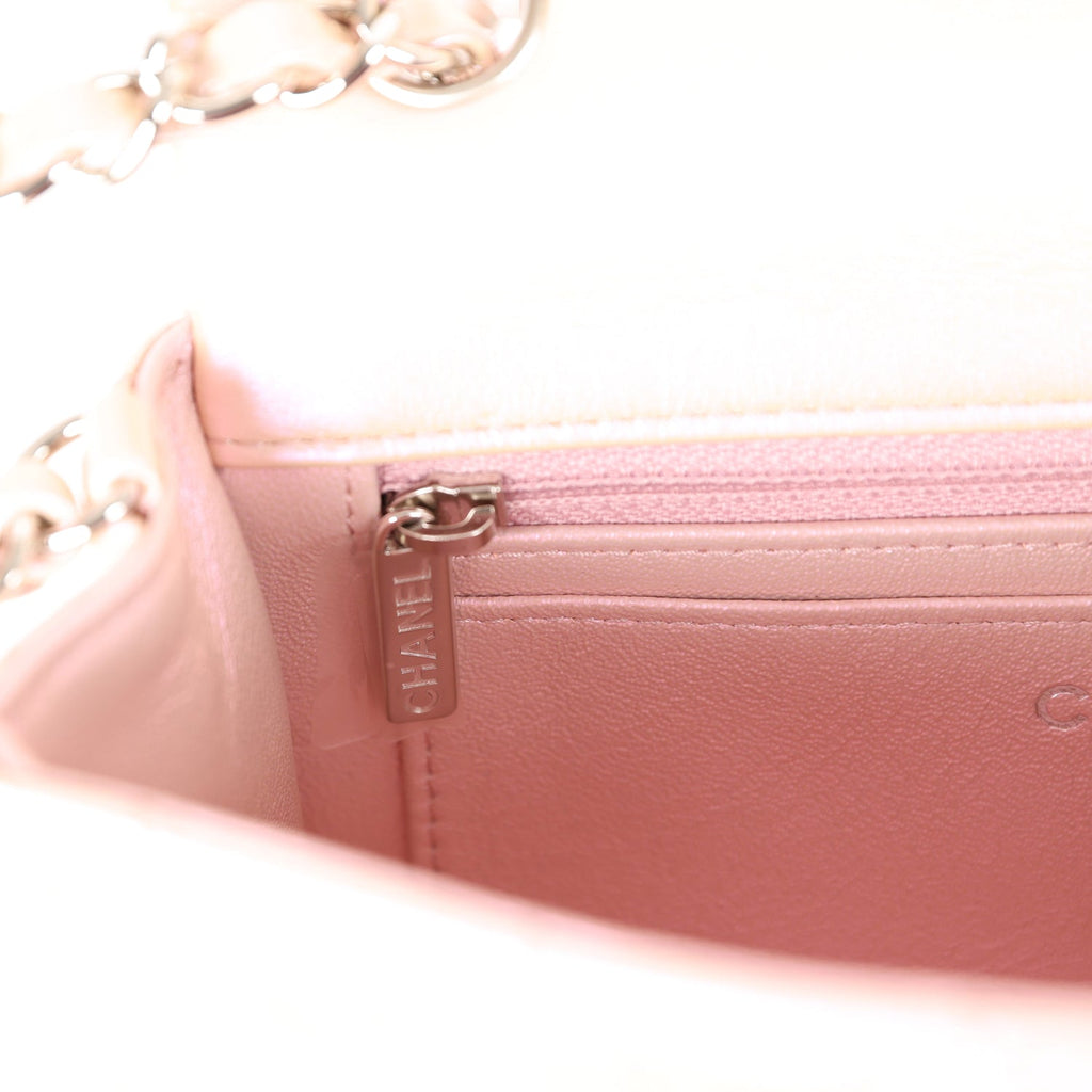 Chanel Mini Rectangular Flap Bag Pink Iridescent Calfskin Silver Hardware
