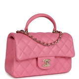 Chanel Mini Rectangular Flap with Top Handle Dark Pink Lambskin Light Gold Hardware