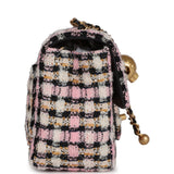 Chanel Pearl Crush Mini Square Flap Bag Pink and Black Tweed Antique Gold Hardware