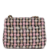 Chanel Pearl Crush Mini Square Flap Bag Pink and Black Tweed Antique Gold Hardware