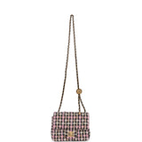 Chanel Pearl Crush Mini Square Flap Bag Pink and Black Tweed Antique Gold Hardware