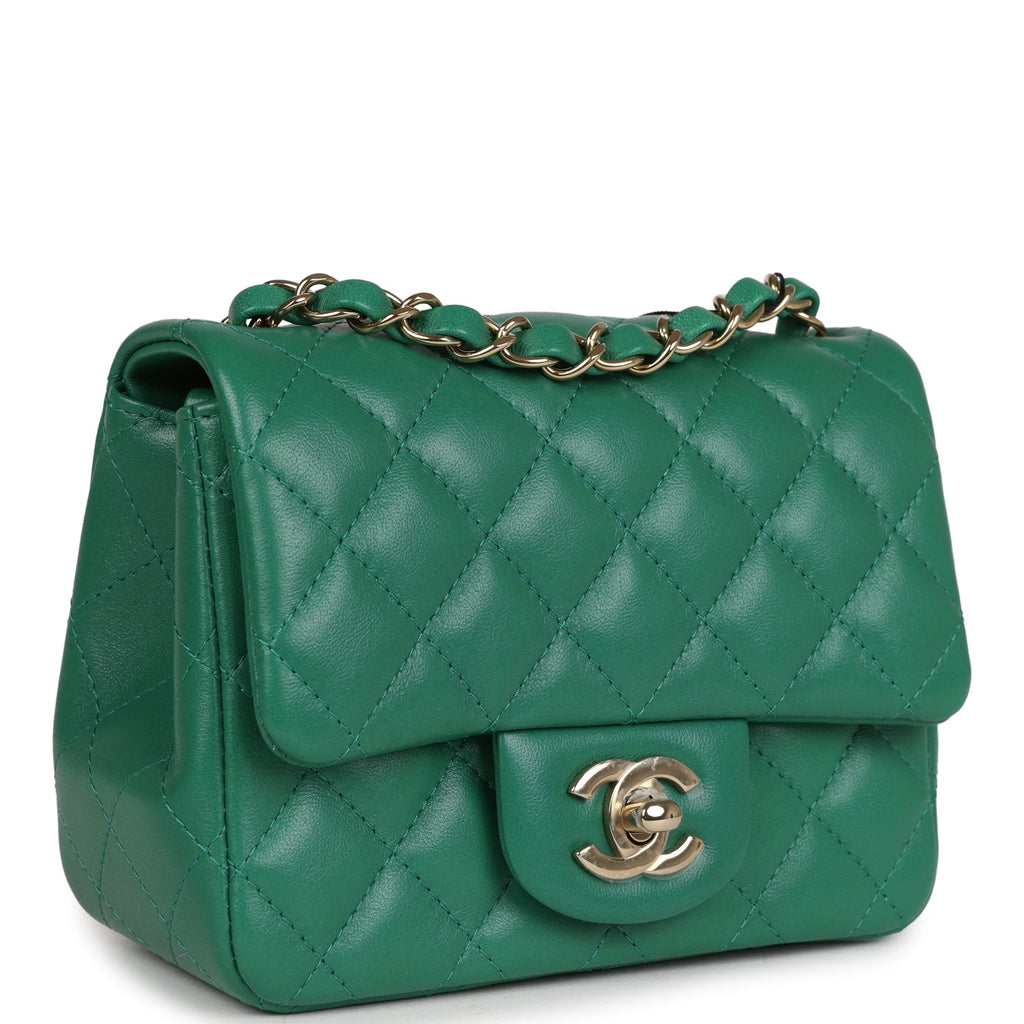Chanel Mini Square Flap Bag Green Lambskin Gold Hardware – Madison Avenue  Couture