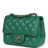 Chanel Mini Square Flap Bag Green Lambskin Gold Hardware