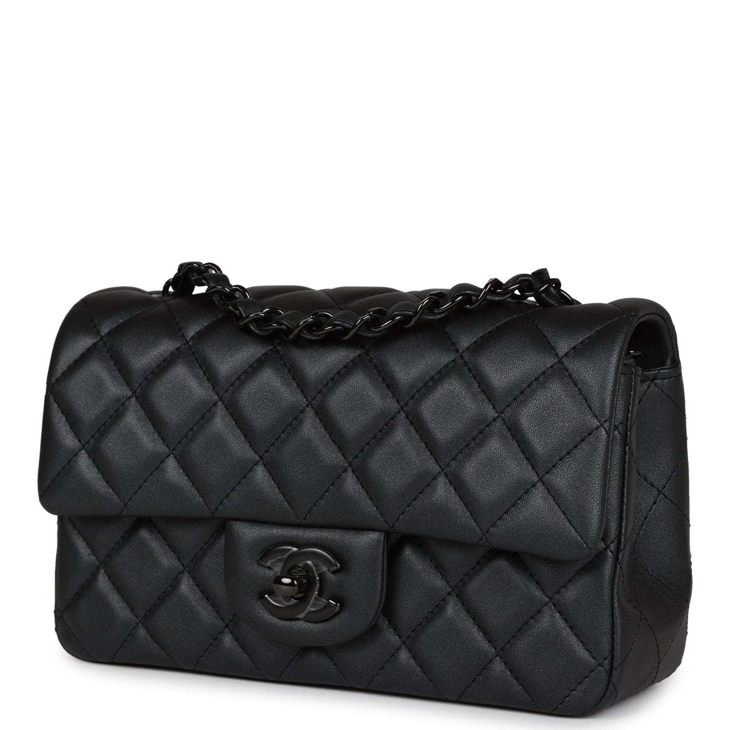 Chanel Mini Rectangular Flap So Black Iridescent Lambskin Black Hardwa