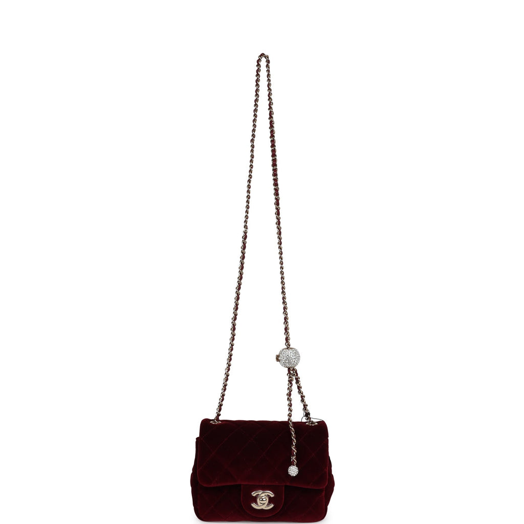 chanel mini velvet backpack Chanel Pearl Crush Mini Square Flap Bag Burgundy Velvet Gold Hardware