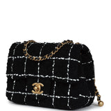 Chanel Pearl Crush Mini Square Flap Bag White and Black Tweed Antique Gold Hardware