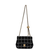 Chanel Mini Pearl Crush Square Flap Bag White and Black Tweed Antique Gold Hardware