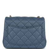 Chanel Pearl Crush Mini Square Flap Bag Blue Lambskin Antique Gold Hardware