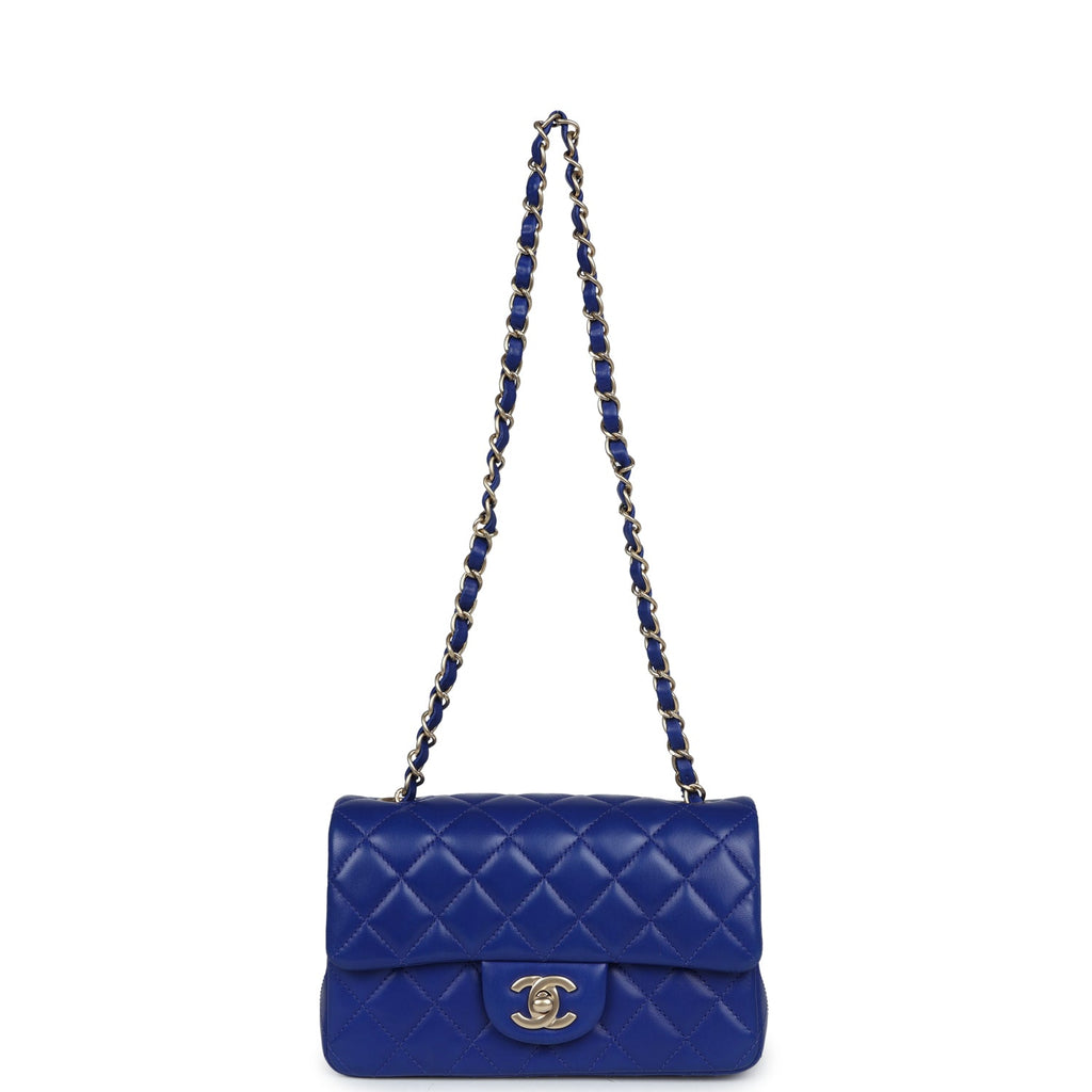 Pre-owned Chanel Mini Rectangular Flap Bag Dark Blue Lambskin Antique Gold Hardware