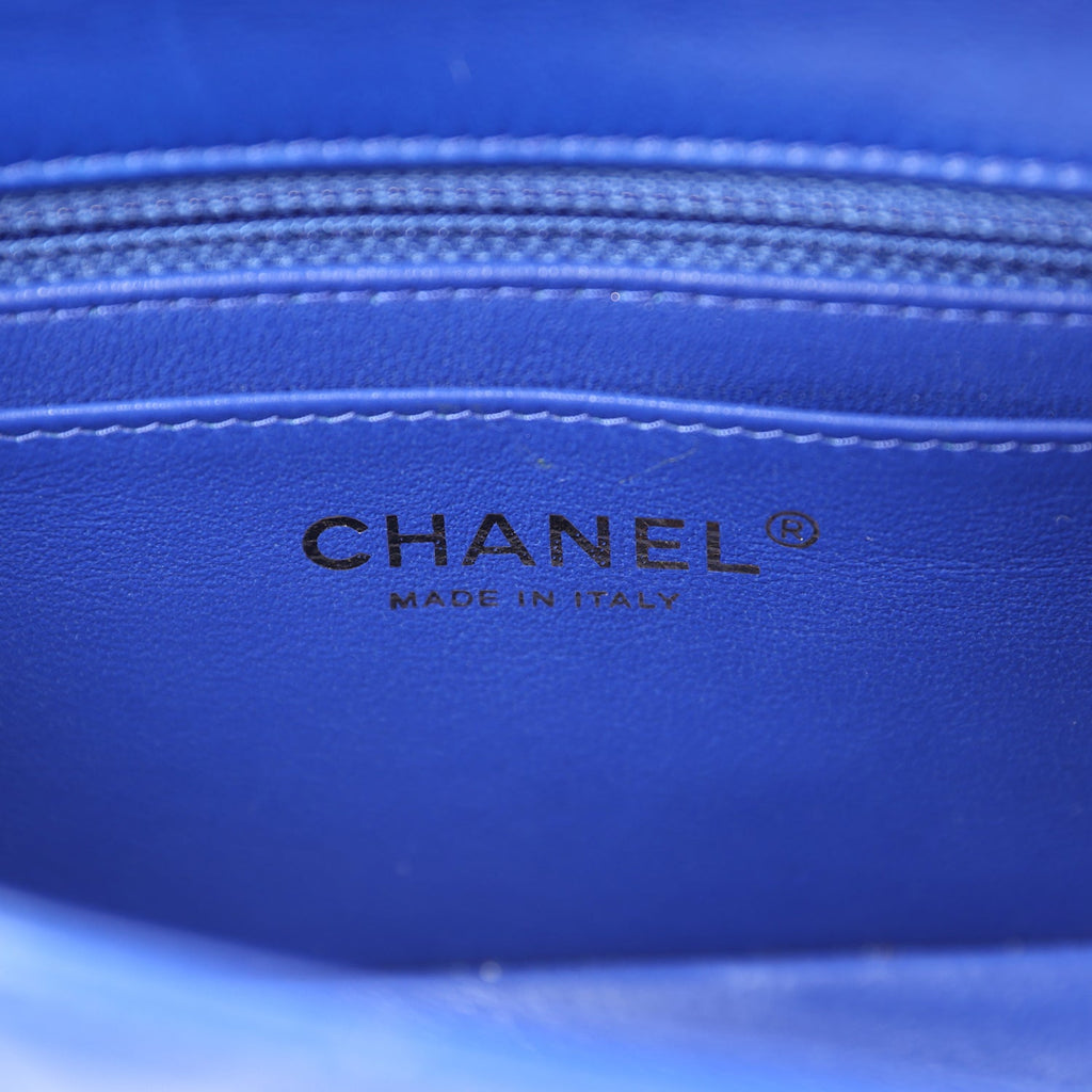 Pre-owned Chanel Mini Rectangular Flap Bag Dark Blue Lambskin Antique Gold Hardware