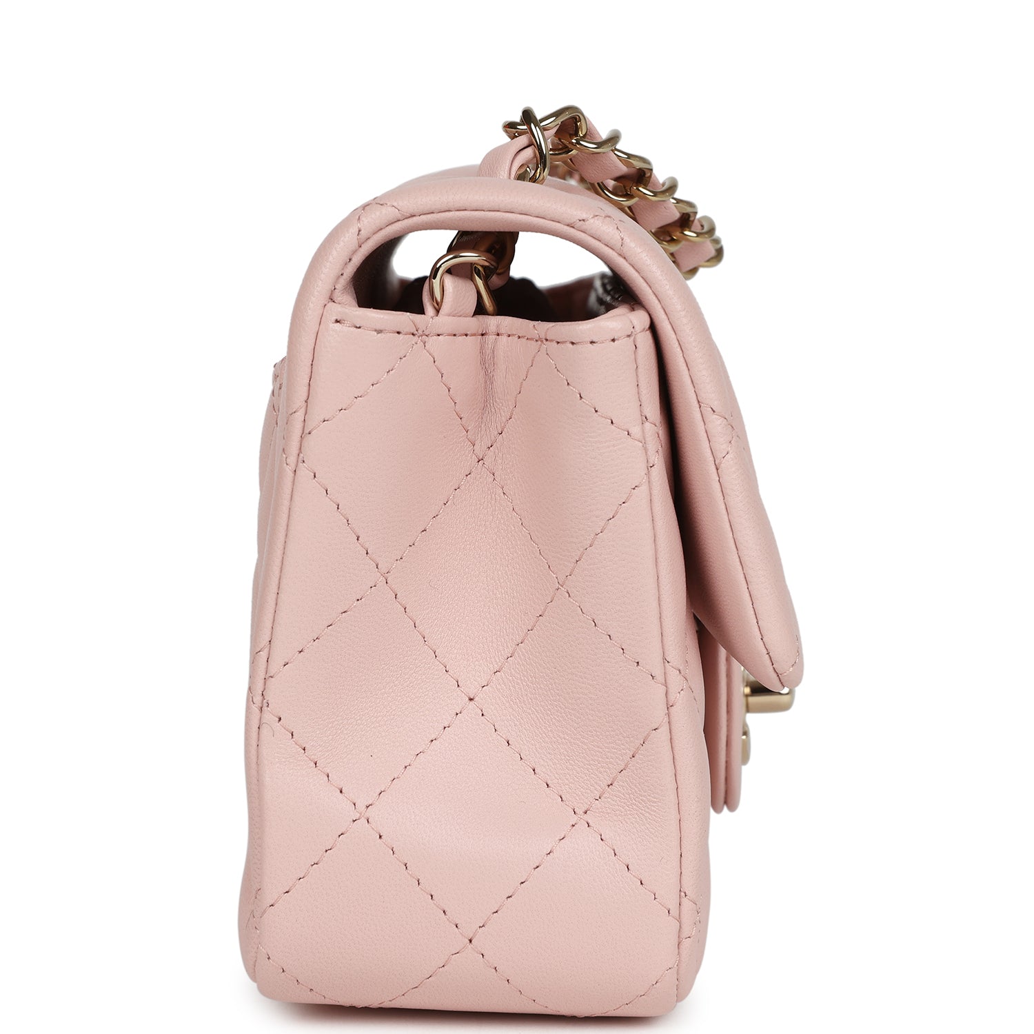 MINI RECTANGLE FLAP BAG 20CM LIGHT PINK LAMBSKIN GOLD HARDWARE